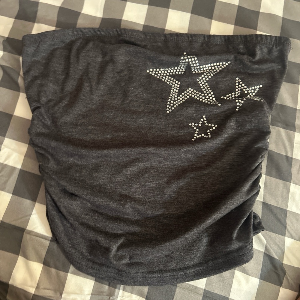 ROMWE Charcoal Tube Top with Star Accents